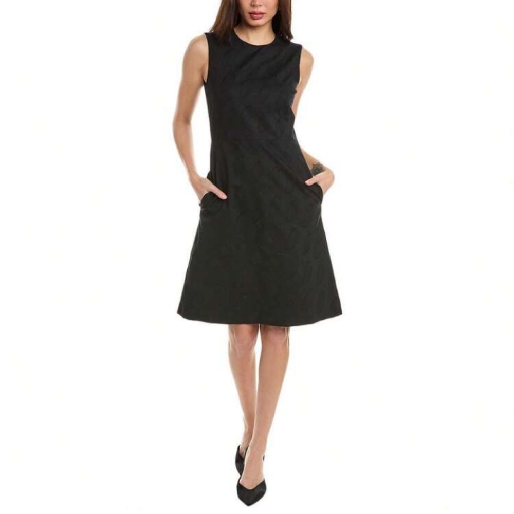 Piazza Sempione Black Stretch Cotton Jacquard Sheath Dress 42